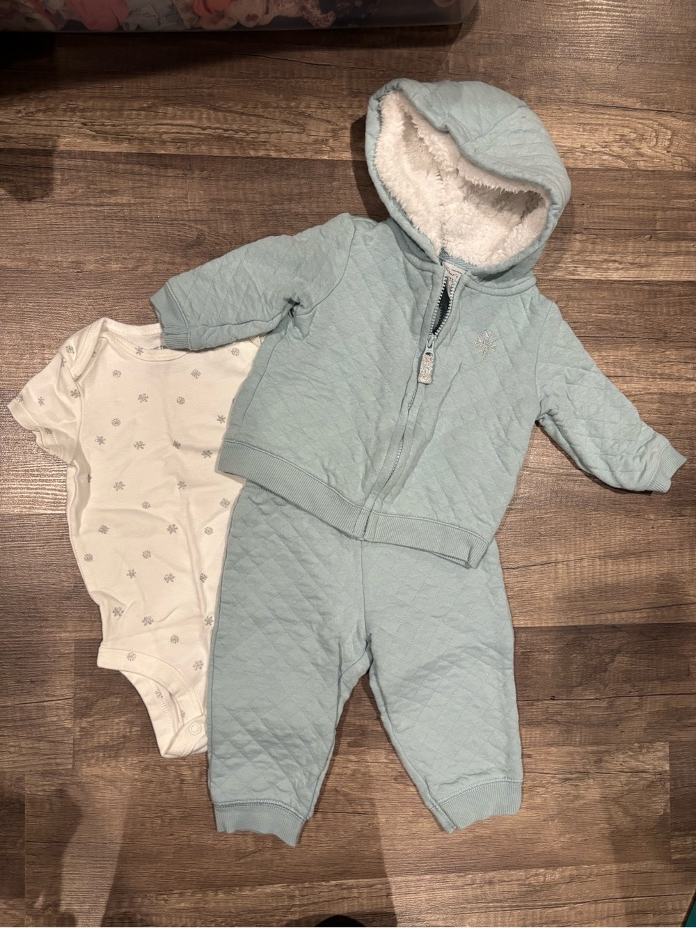 Carter's Quilted Light Blue Hoodie & Jogger Set with White Bodysuit